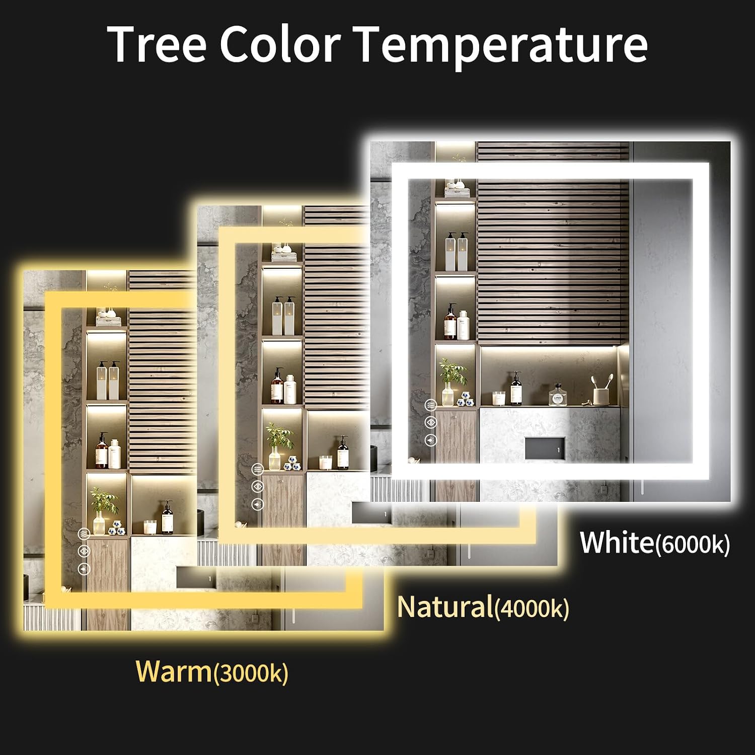Thumbnail 4 de WISSMIELS 30x30 LED Bathroom Mirror with Lights — Dimmable, Defog, Memory Function, Shatter-Proof Tempered Glass