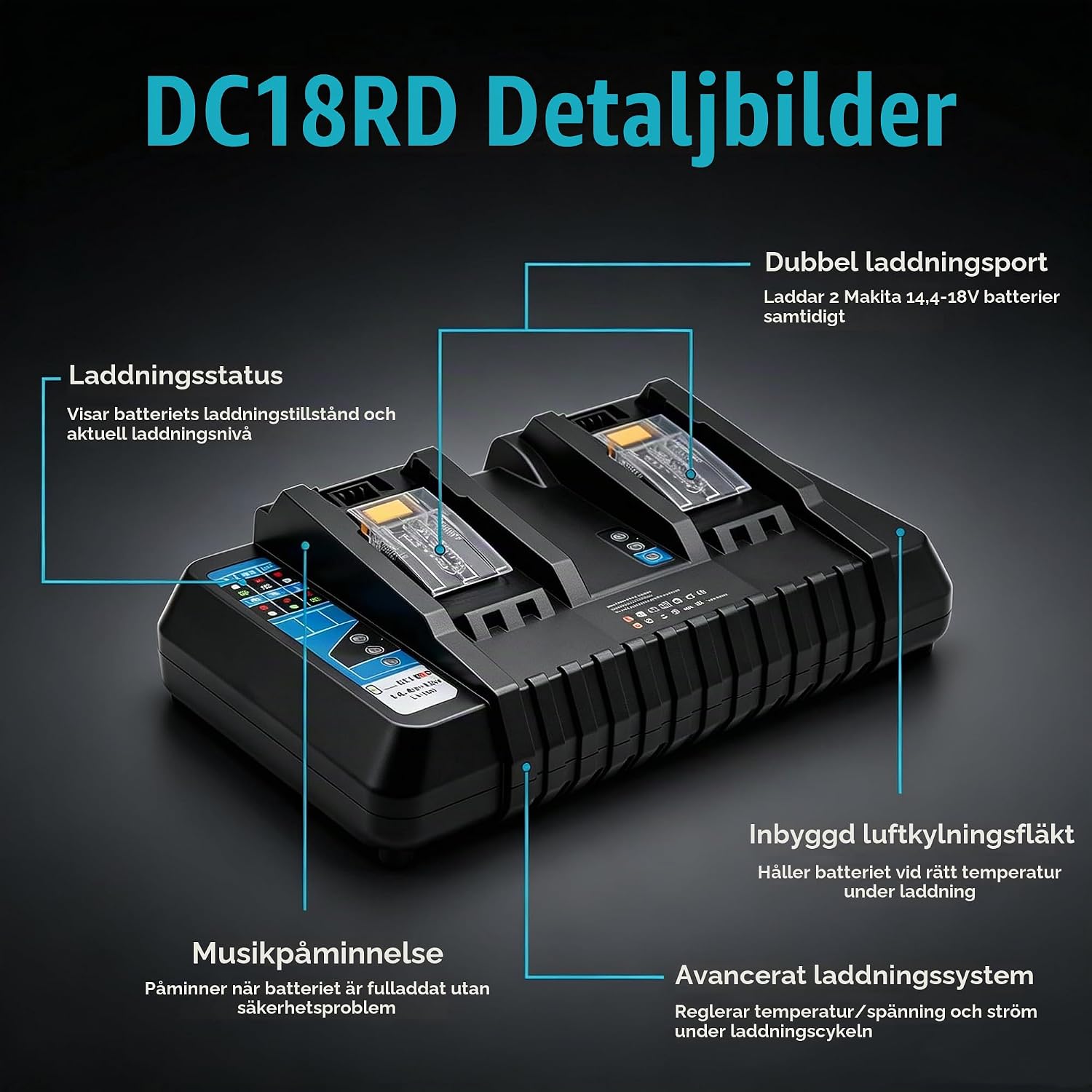 Thumbnail 4 de BATTOOL 2 – 18 V-batterier, 10,0 Ah med laddare DC 18RD 6A