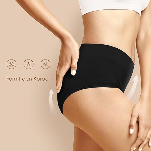 Detalle de YouShow Culottes Femmes Coton Taille Haute – Lot de 5 Slips Elastiques et Doux (Noir, M)