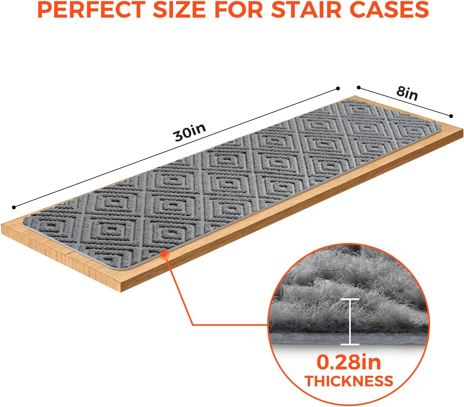 Detalle de BAGAIL BASICS 15-Pack Non-Slip Stair Treads, 8" x 30", Light Gray