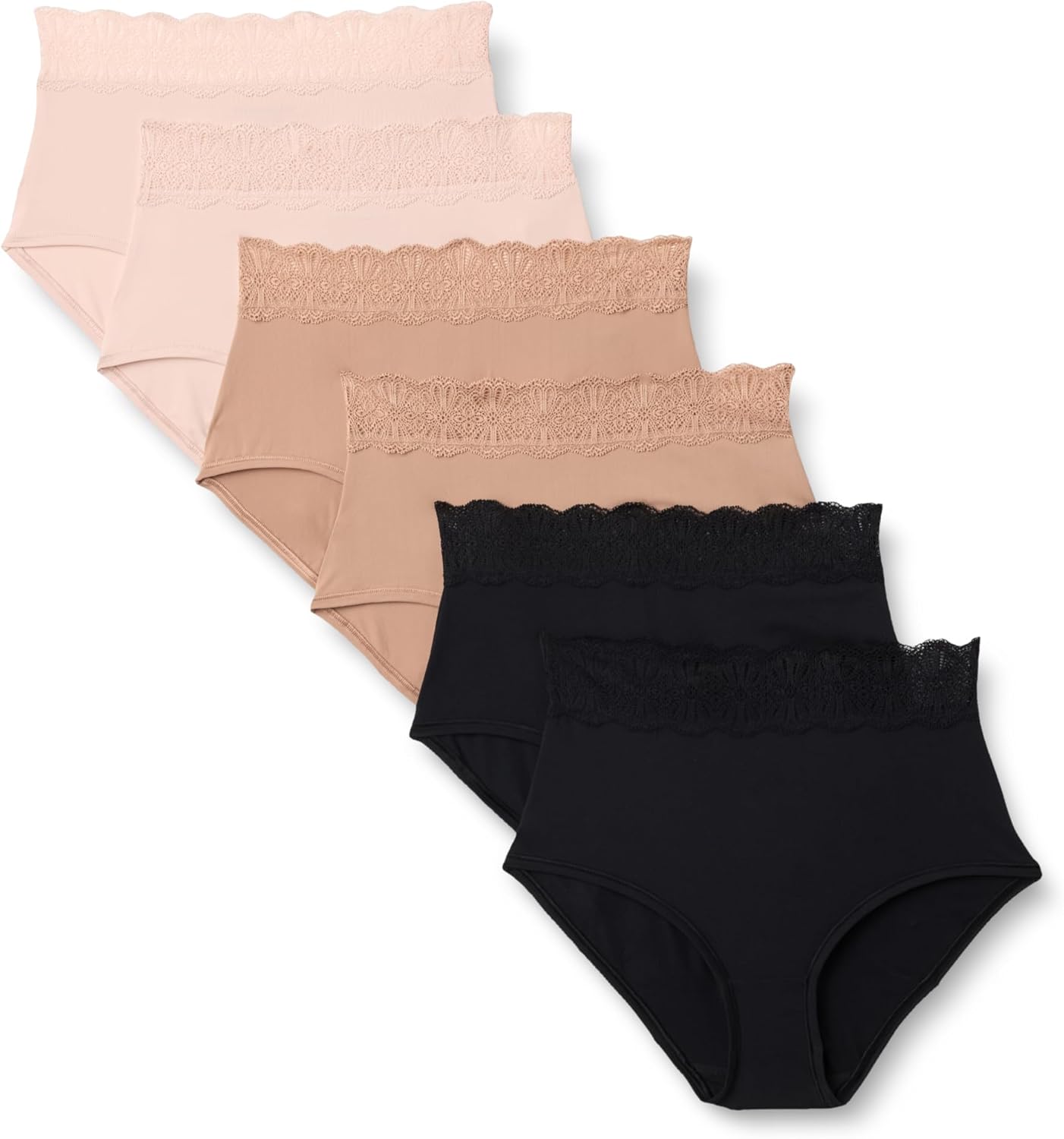 Detalle de Amazon Essentials Women's Peached Microfibre with Lace Trim Bikini Knicker, Pack of 6