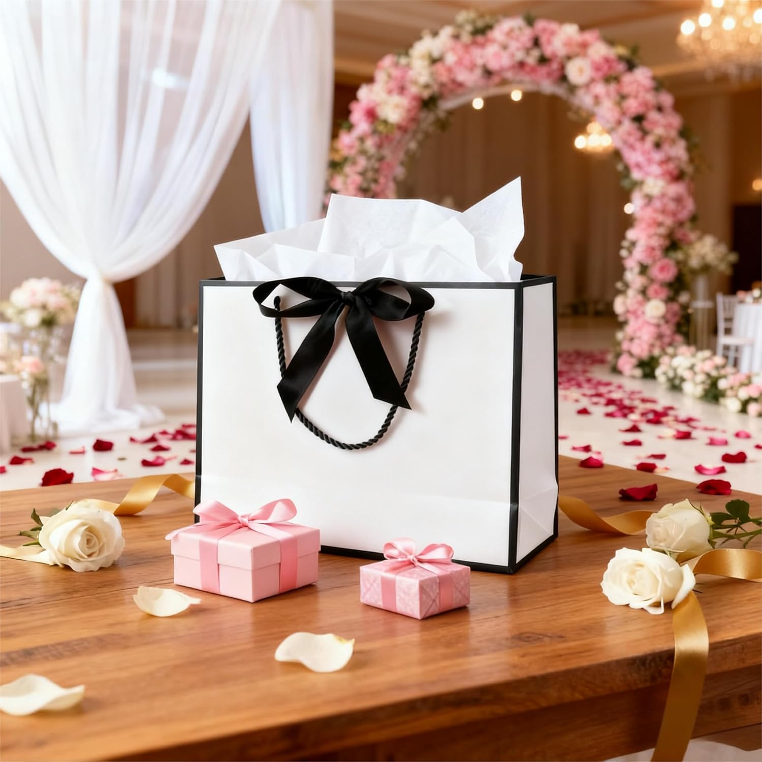 Detalle de Gift Bags for Presents – 10 Pcs White & Black Gift Bags with Bows