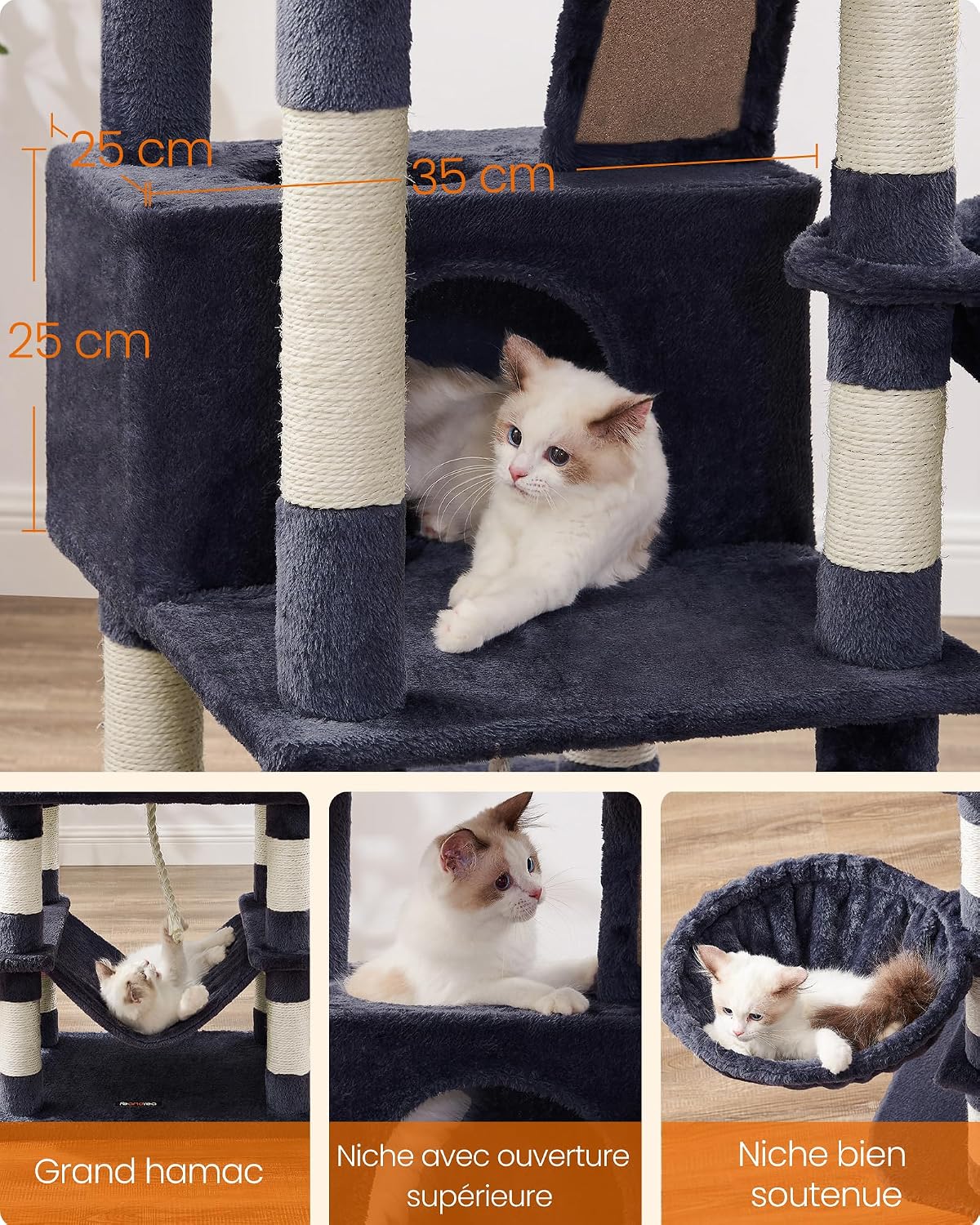 Detalle de FEANDREA CLAWFY PCT165G01 kattenboom met 5 niveaus, sisal en hangmat
