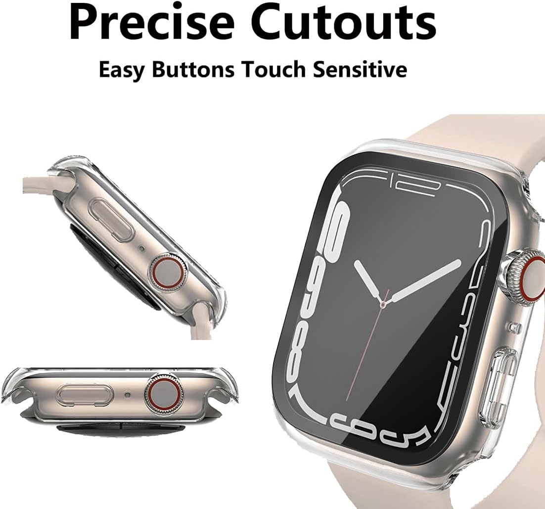 Detalle de HANKN Hart Hülle + Displayschutz 2er-Set für Apple Watch Series 9/8/7 45mm – Klarer Schutz aus PC und gehärtetem Glas