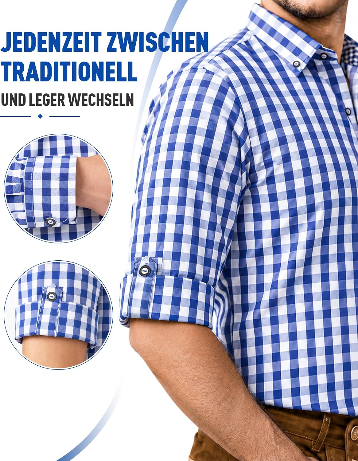 Thumbnail 2 de Effeet Trachtenhemd Herren Kariert Oktoberfest Langarm Hemd