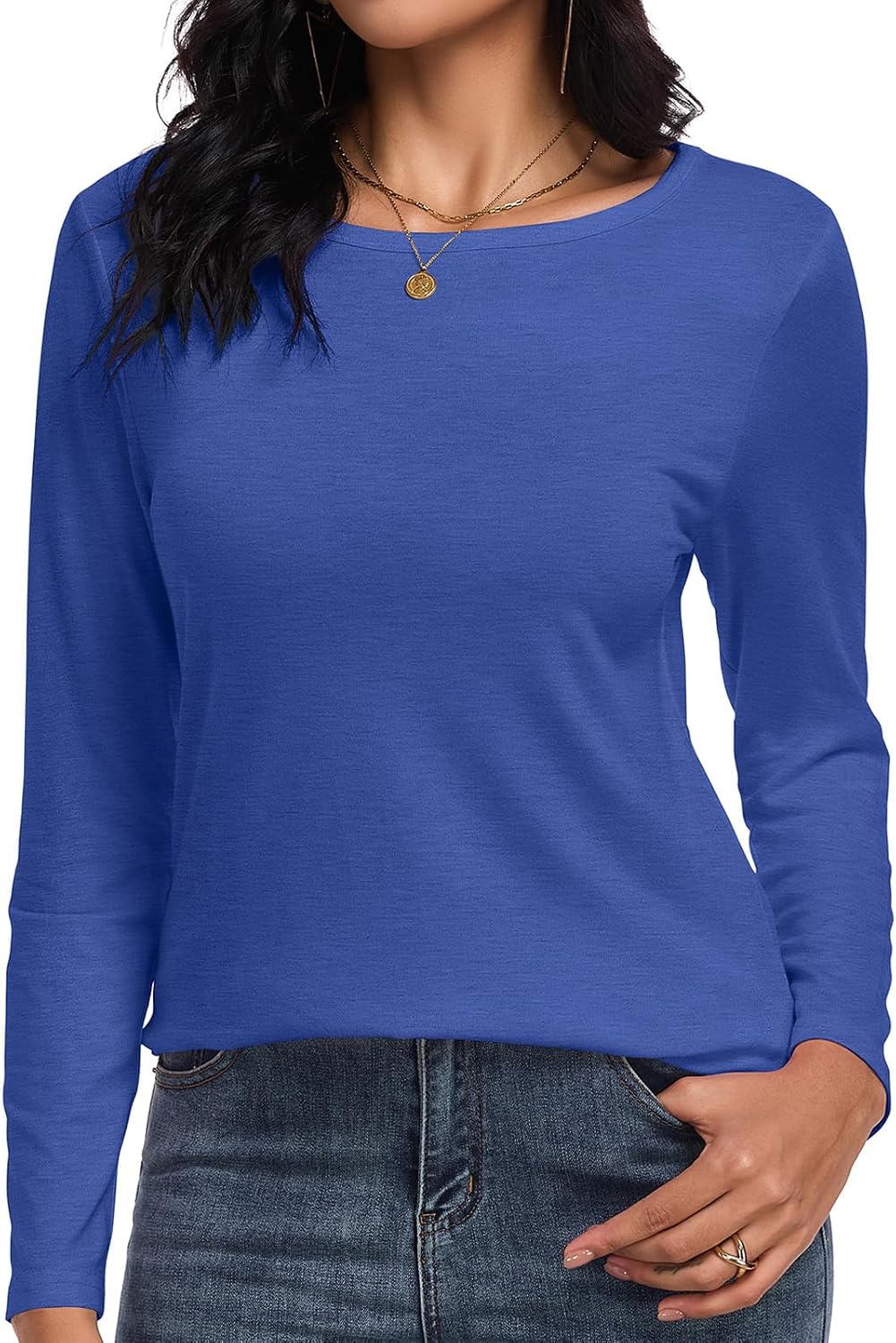 Thumbnail 6 de CHICALLURE Women's Long Sleeve Crew-Neck Top, Loose-Fit Basic Shirt