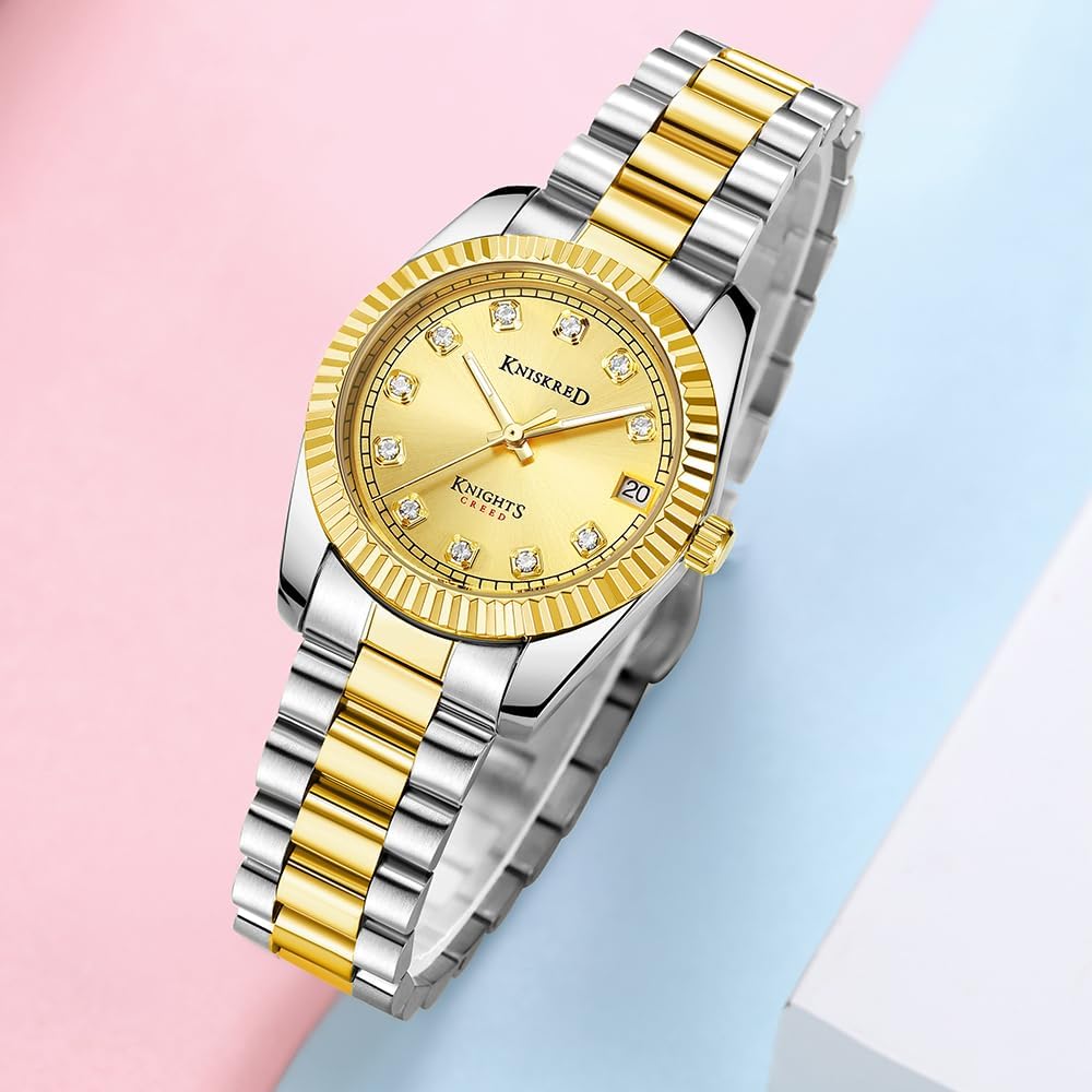 Detalle de Montre classique pour femme KNISKRED avec accents cristal et bracelet en acier inoxydable