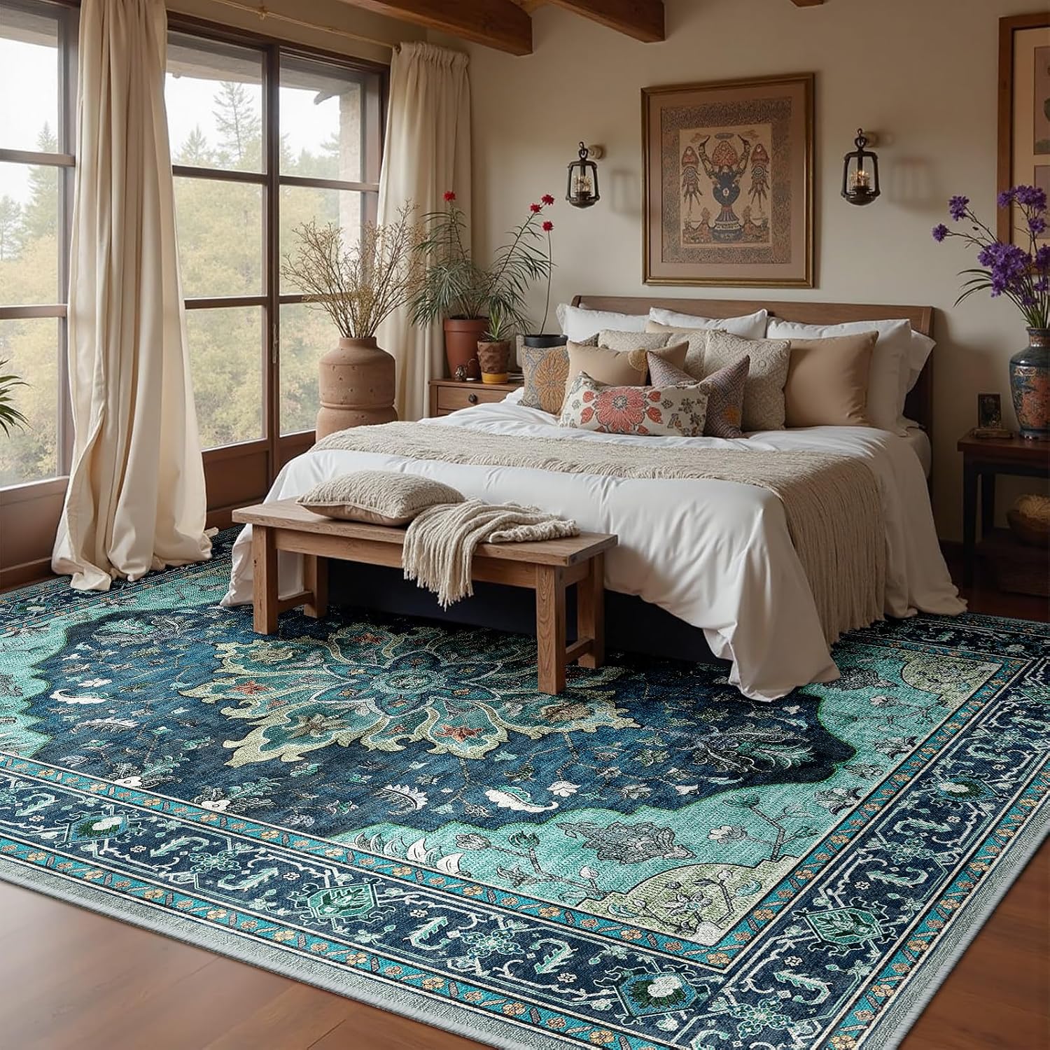 Thumbnail 1 de RELEANY 10 x 14 ft Washable Rug teal 🏡