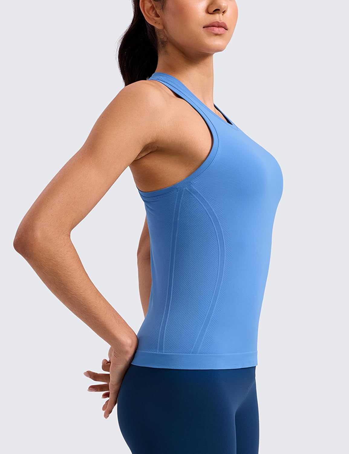 Detalle 2 de CRZ YOGA débardeur sans couture femme à col haut et dos nageur, spécial entraînement