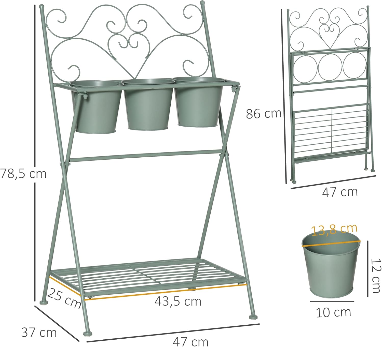 Thumbnail 4 de Outsunny Soporte Plegable para Plantas con 3 Macetas