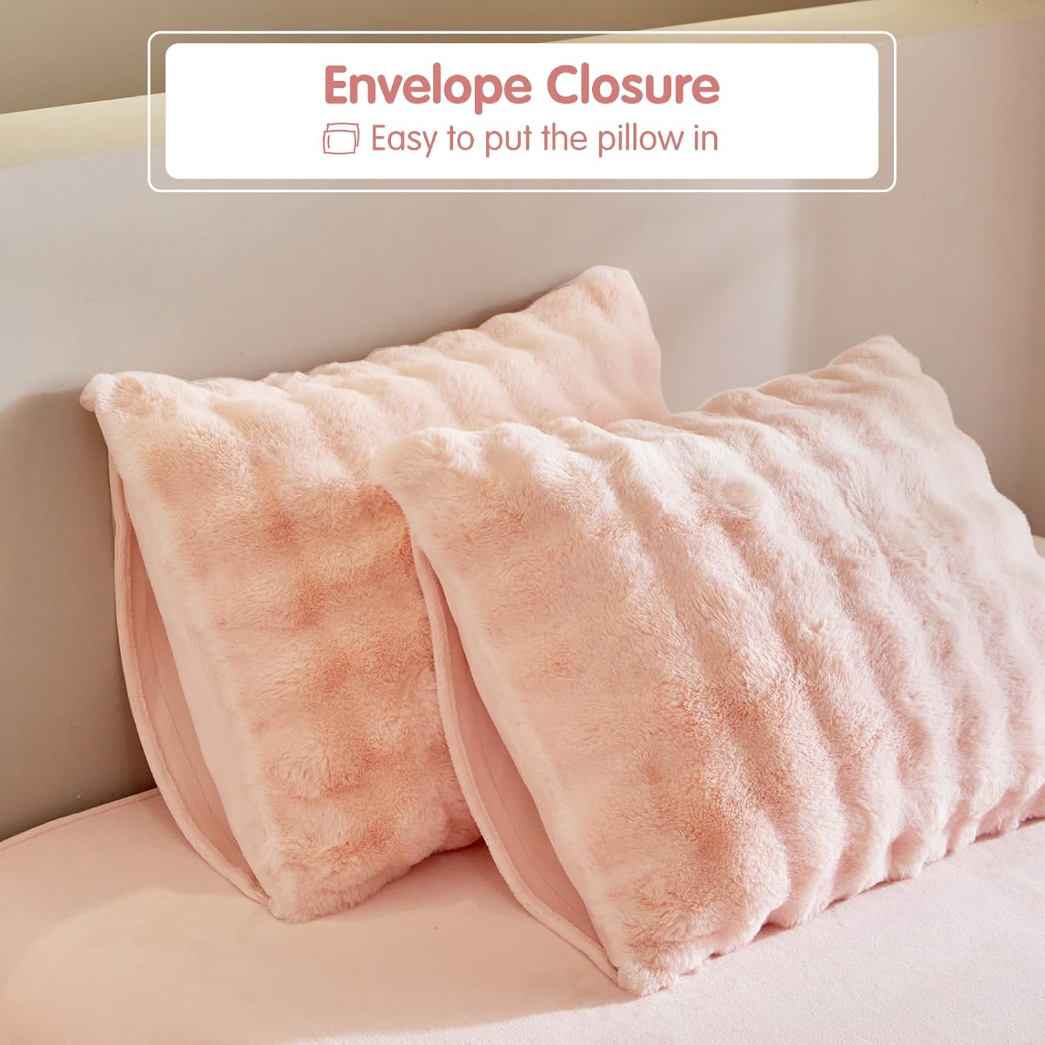 Thumbnail 5 de Lekesky Fluffy King Size Duvet Cover Set 1x Pink