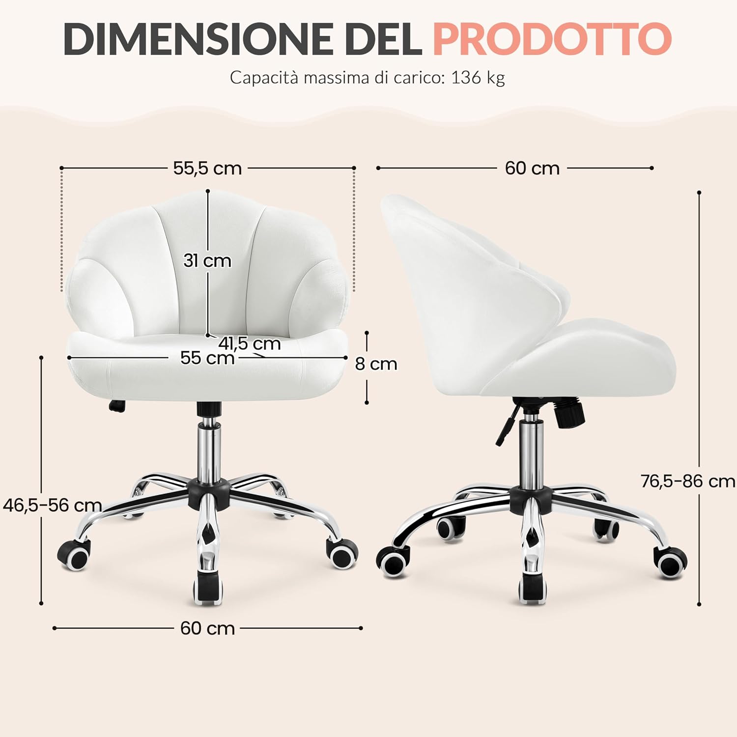 Detalle 1 de Yaheetech Sedia Ufficio Conchiglia velluto 136 KG