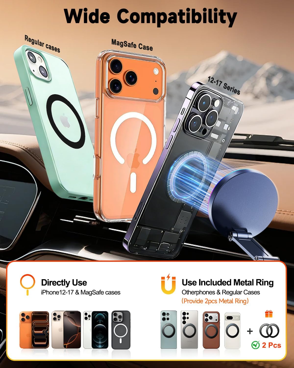 Thumbnail 6 de MagSafe Car Mount Charger: 15W Fast Wireless, 120LBS Ultra-Suction, 3800gf Magnetic Hold