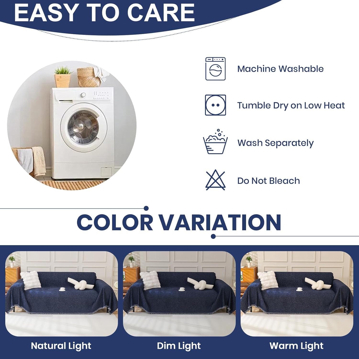 Thumbnail 5 de Royhom Telo Copridivano 2/3 Posti in ciniglia blu marina 180x300 cm – protezione elegante per ogni ambiente