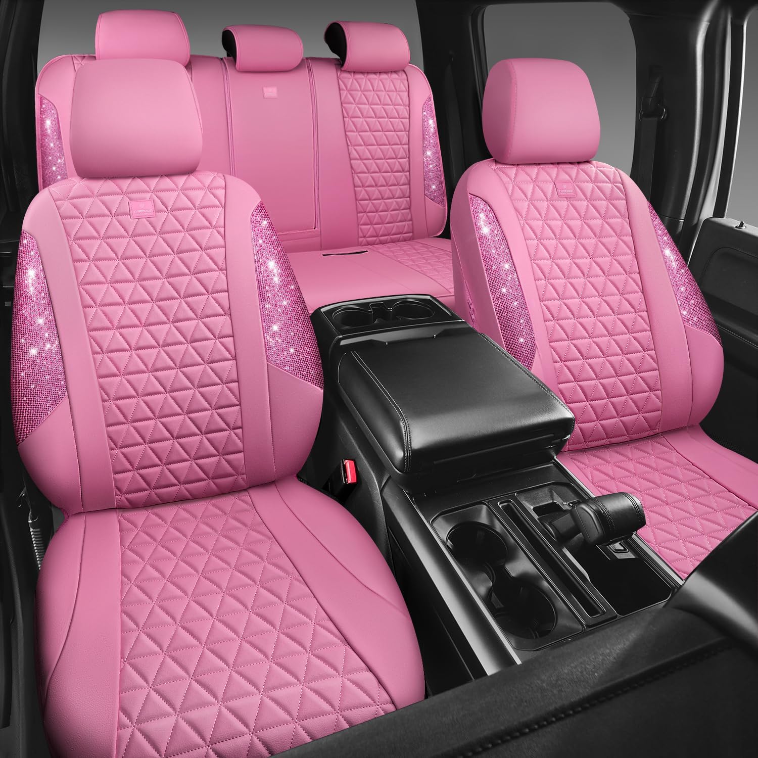 Detalle 2 de CAR PASS Bling Diamond Pink Leather Car Seat Covers Full Set