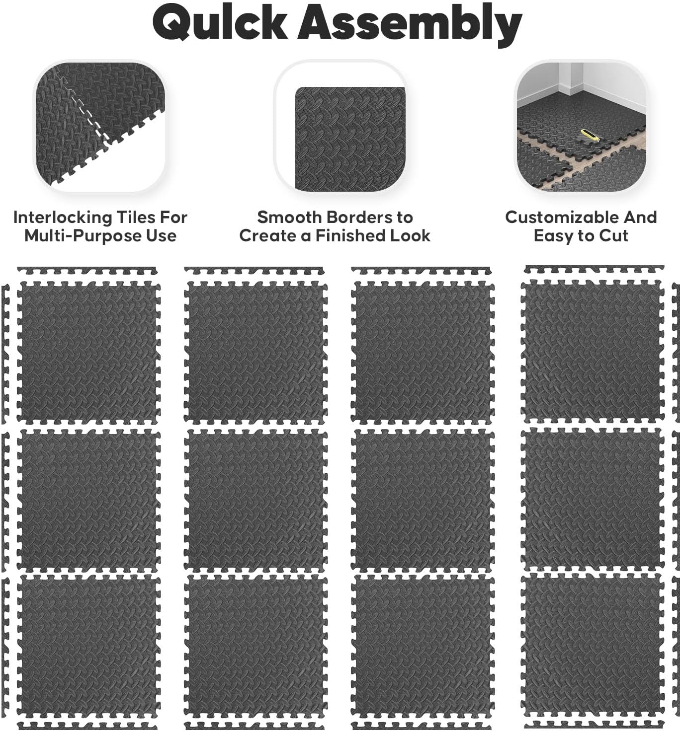 Detalle 2 de Nazhura GYM MATS Interlocking EVA Gym Tiles, 48 Sq. Ft., Black