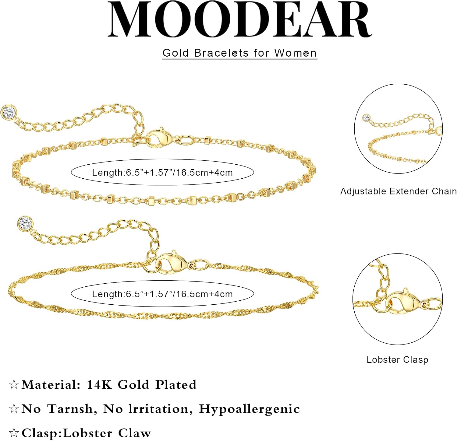 Detalle 1 de Moodear Bracelets, 14K Gold-Plated Brass