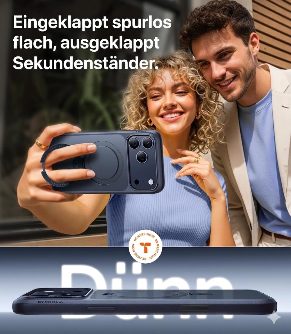 Detalle de TORRAS Ostand Q1 Guardian – Hülle für iPhone 17 Pro mit unsichtbarem Ständer, 18N Magnetkraft und Militärschutz