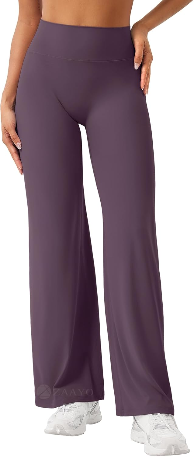 Detalle de ZAAYO Nahtlose Straight Leggings Damen – Hohe Taille, Flared Fit für Yoga, Freizeit und Alltag