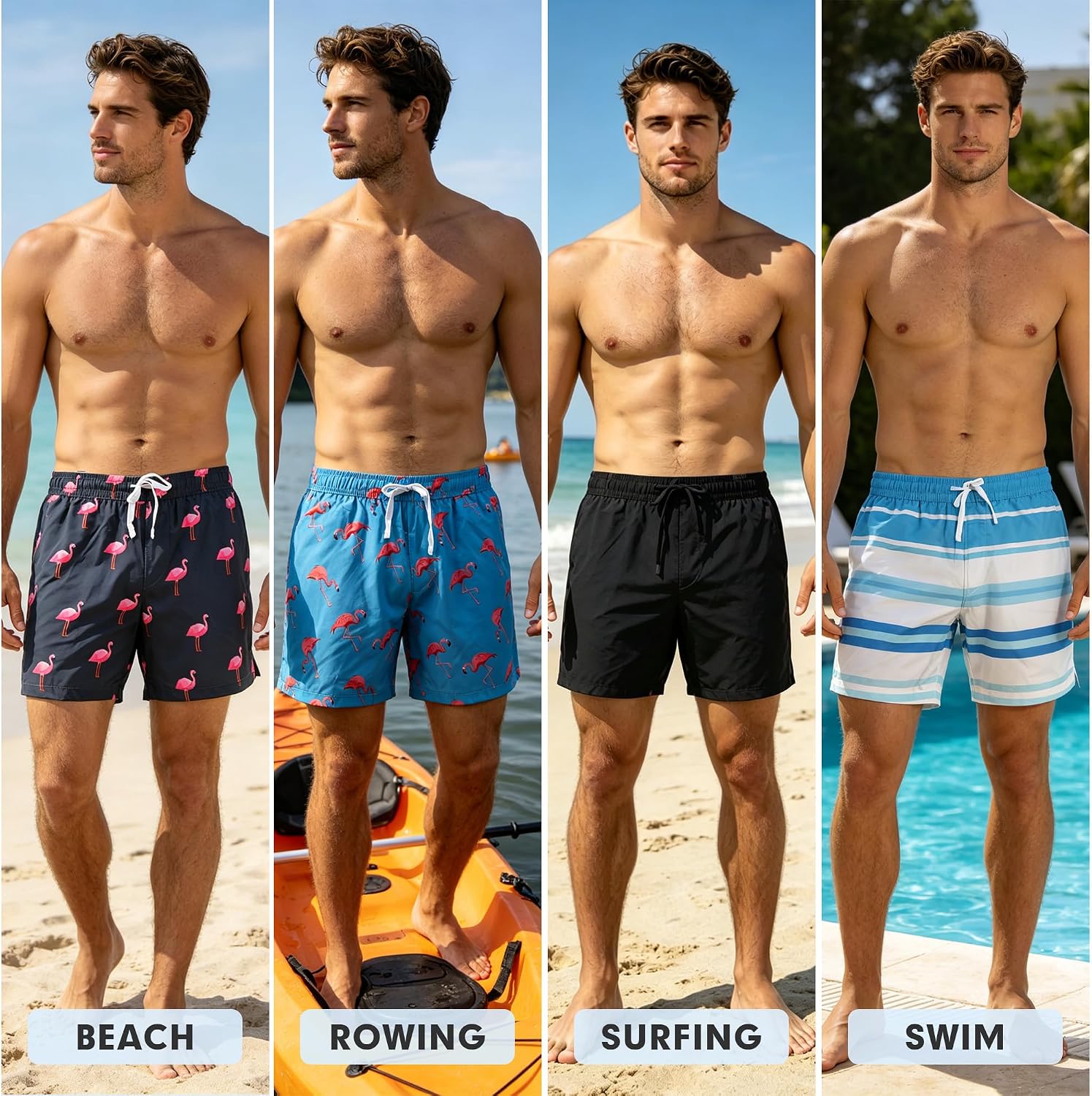 Thumbnail 6 de Mens Swim Trunks 2 in 1: Quick-Dry Board Shorts with Pockets for Beach & Water Sports