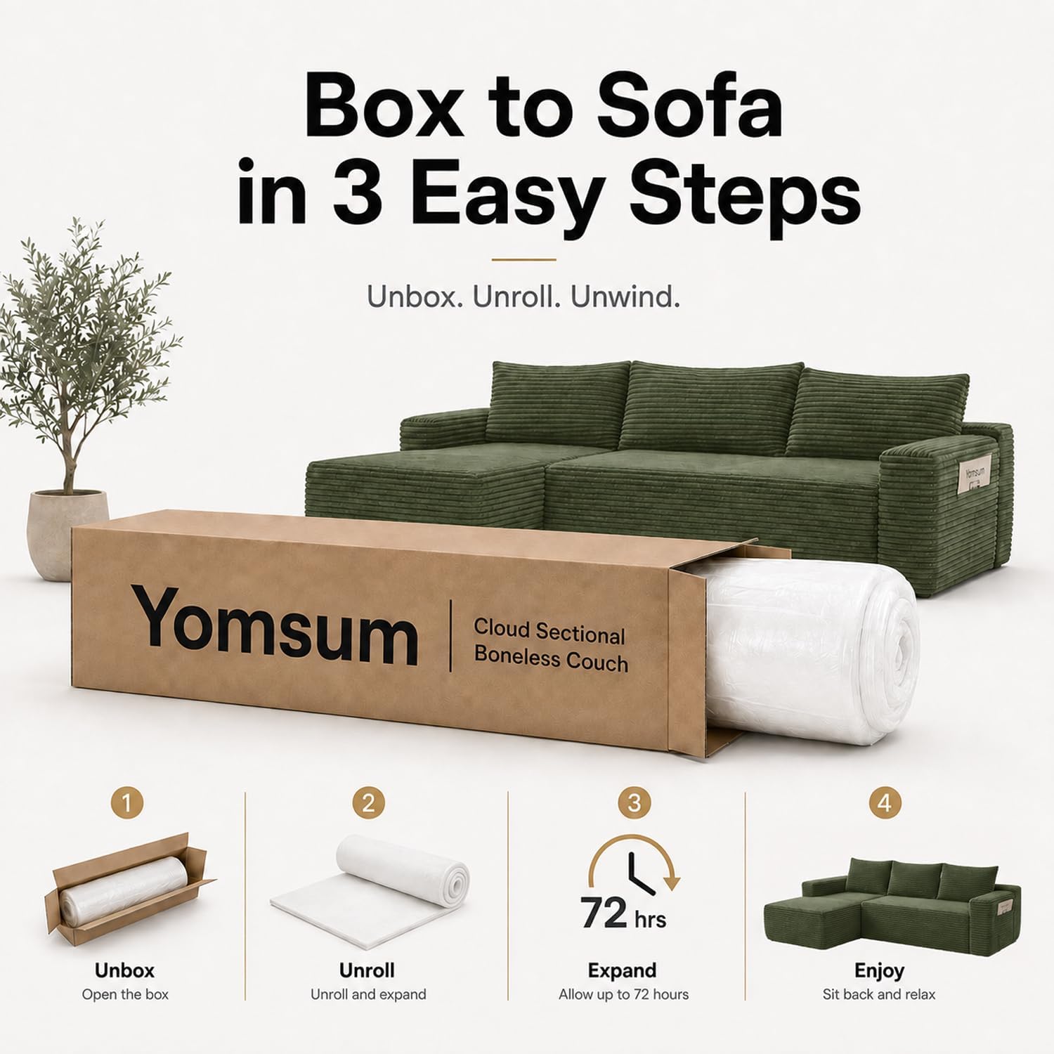 Detalle 2 de Yomsum SF658Green-R 96-Inch Modular Sectional Sofa, Green Corduroy, Right-Facing Chaise