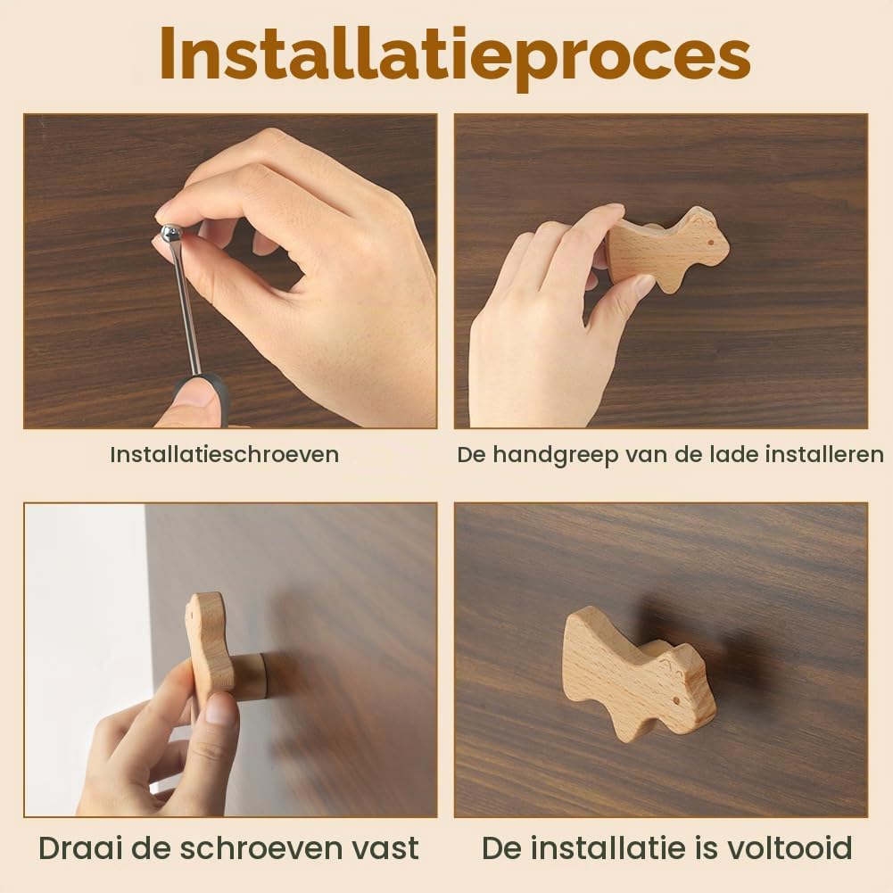 Detalle 2 de Aolso houten meubelknoppen met dierenmotief, 12 stuks met schroeven