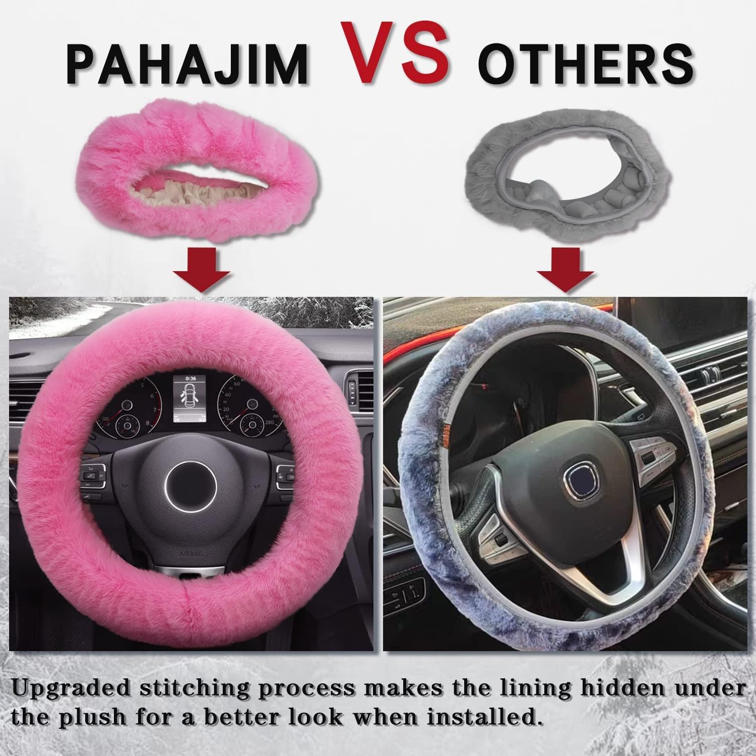 Thumbnail 3 de Pahajim Fluffy Steering Wheel Cover: Soft Furry Comfort for Winter Driving (36–39cm, Pink/White)
