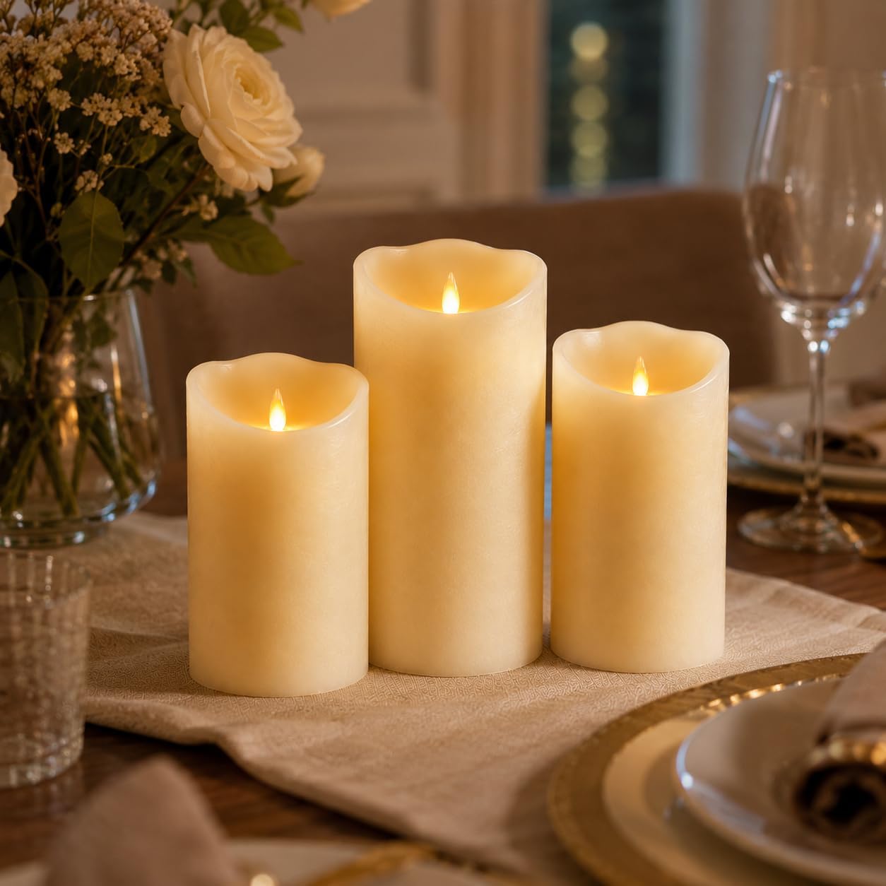 Detalle de Da by 3 Pack Ivory Paraffin Wax Flameless Candles with Moving Wick and Remote