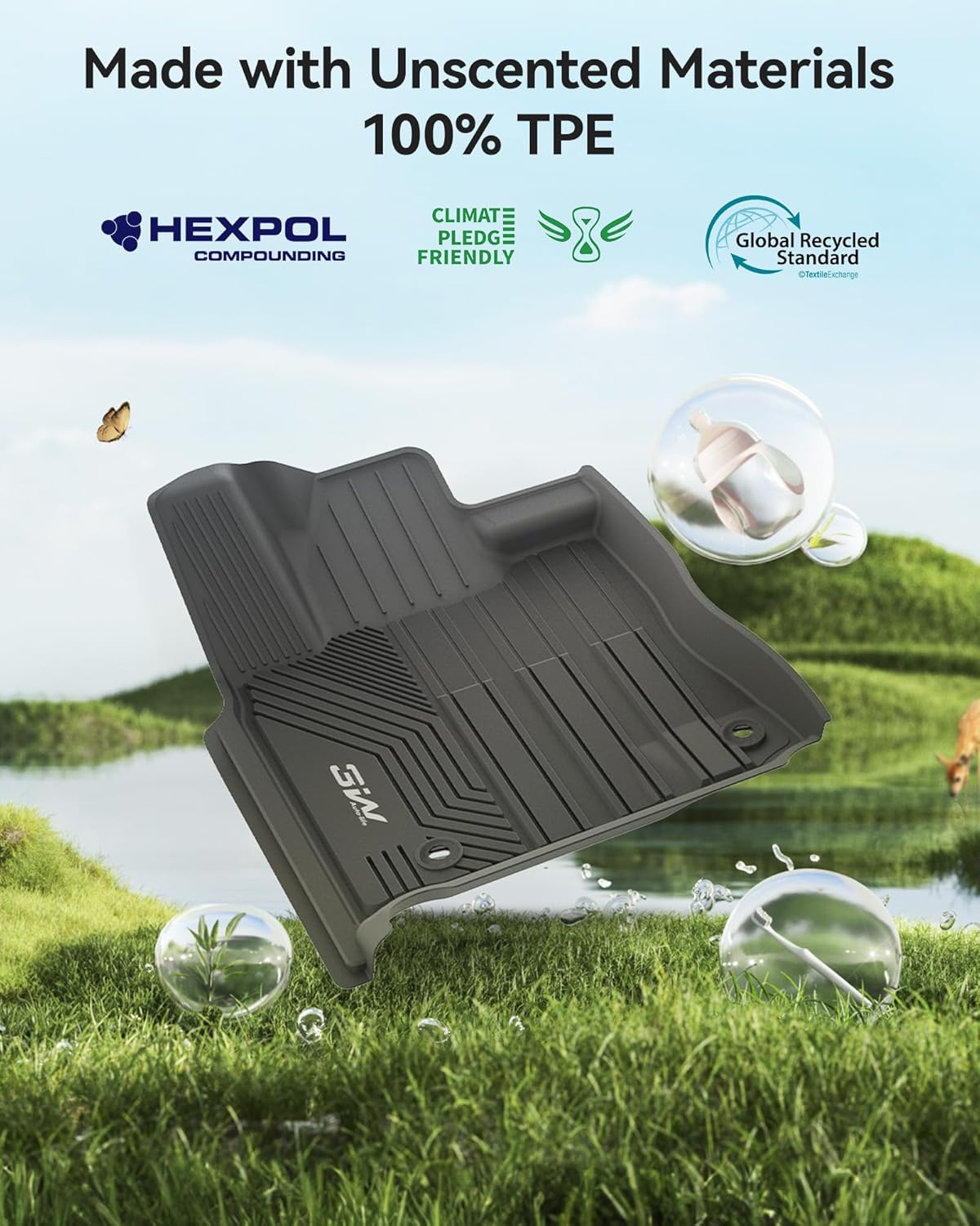 Thumbnail 6 de 3W TPE Floor Mats for Toyota Tundra 2014-2021 CrewMax Cab (Full Set, Black)