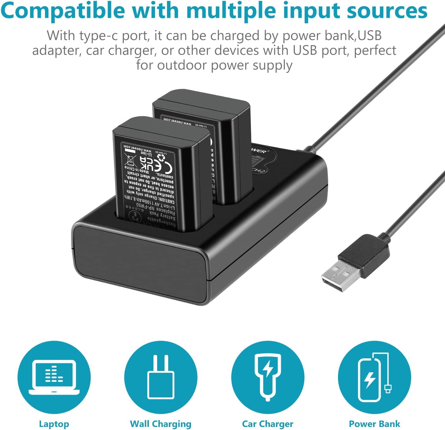 Thumbnail 1 de NEEWER 2-Pack NP-FW50 Replacement Battery & Dual Slot USB Charger (1100mAh)