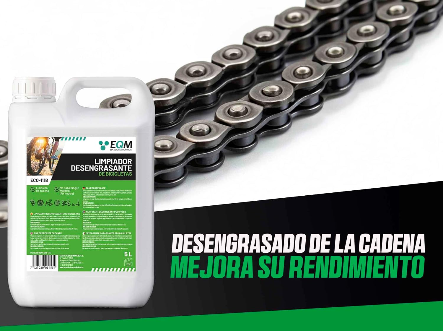 Detalle 2 de EQM ECO-111B Desengrasante Neutro para Bicicleta, 5L