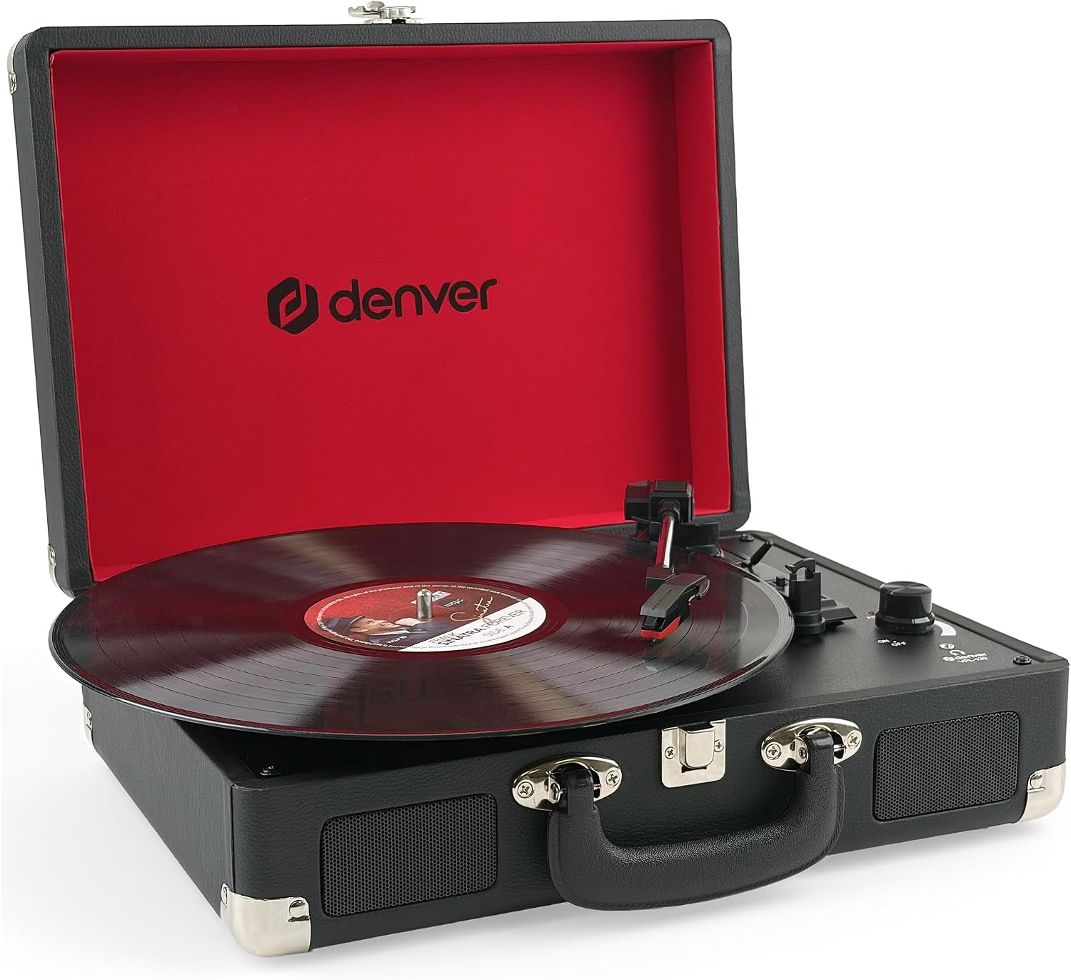 Detalle de Giradischi Denver VPL-120BLACK design valigia: 3 velocità, altoparlanti integrati e USB