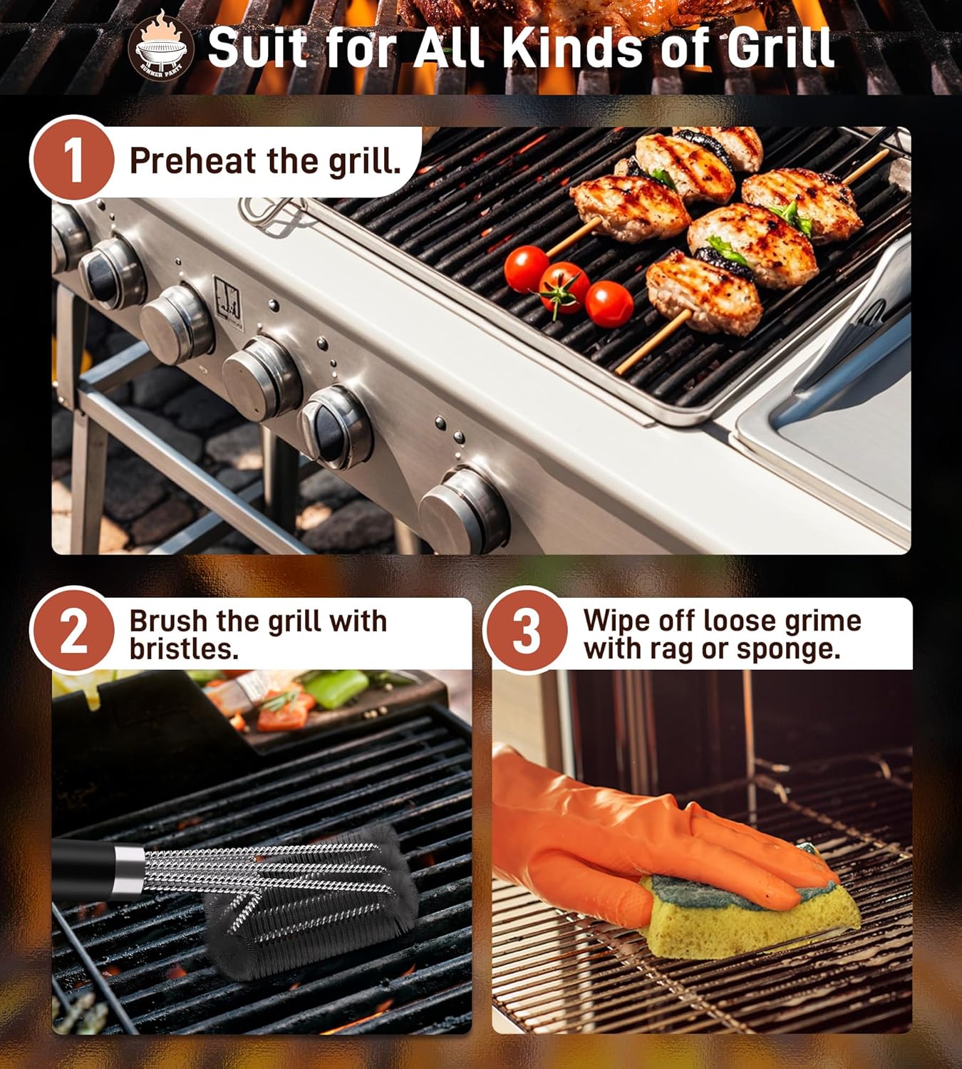 Thumbnail 5 de PePeng Grillbürste mit extra langem Griff und Edelstahlborsten