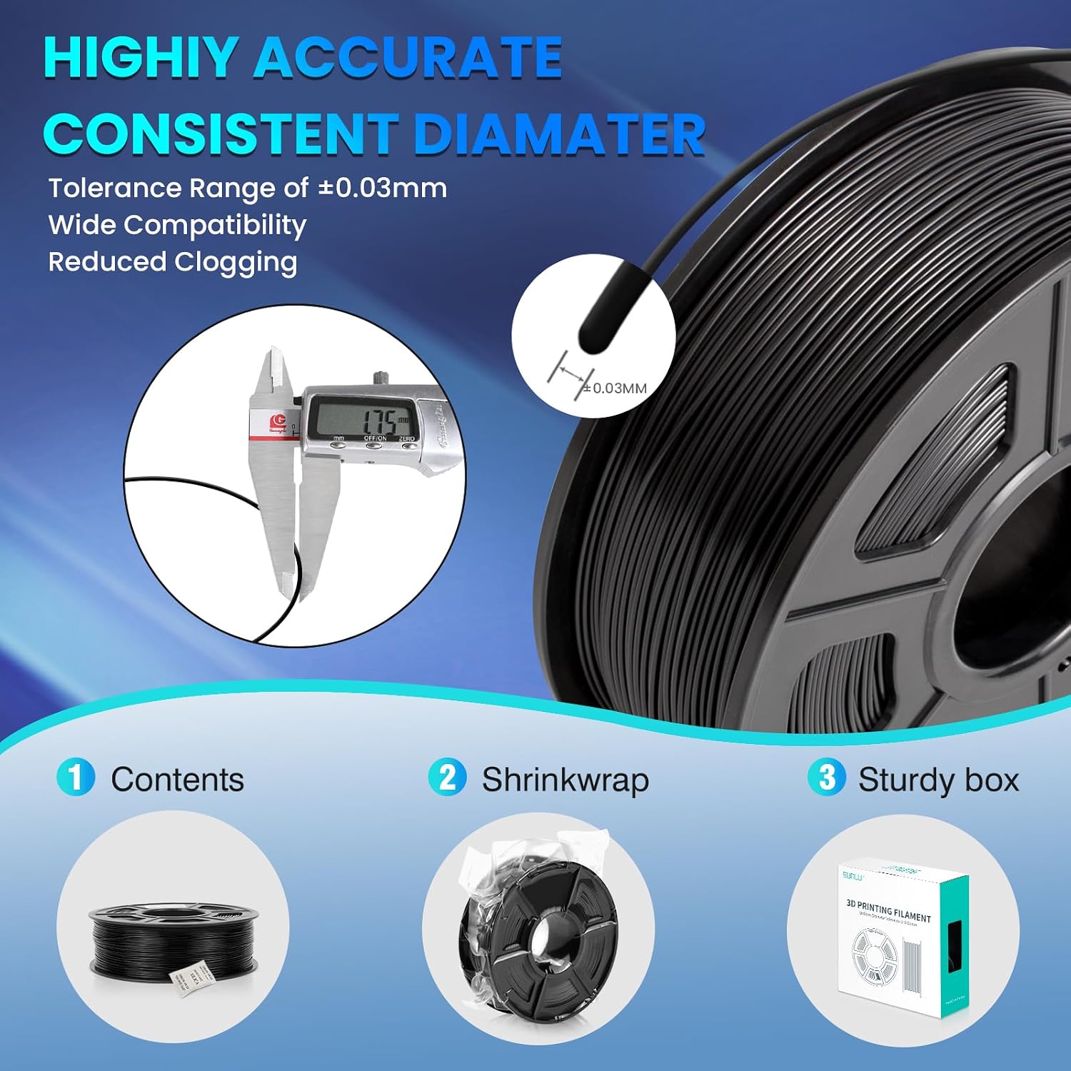 Thumbnail 5 de SUNLU TPU 95A Black Filament — 1.75mm, 1kg, High-Speed Flexible TPU for FDM 3D Printing