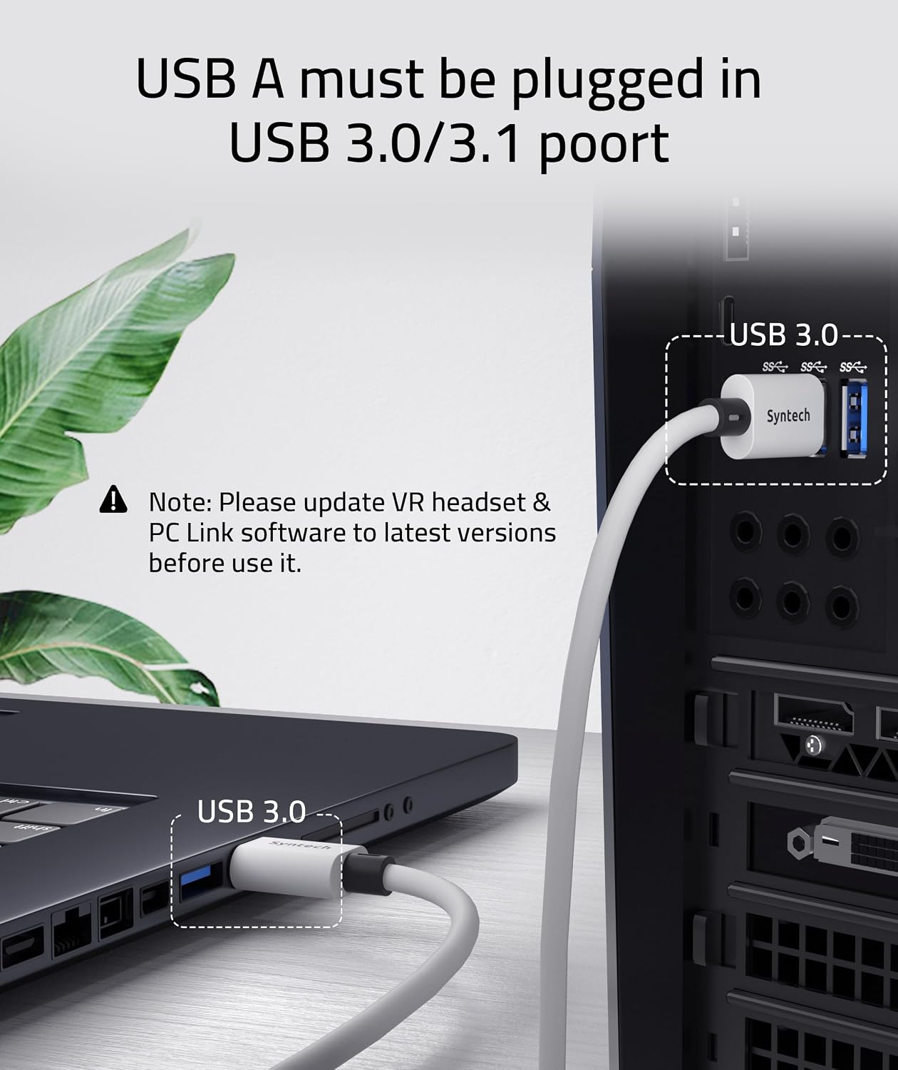 Detalle 2 de Syntech Link Cable 5m — USB 3.0 to USB-C VR Link for Quest 3/2, Pico 4 & SteamVR