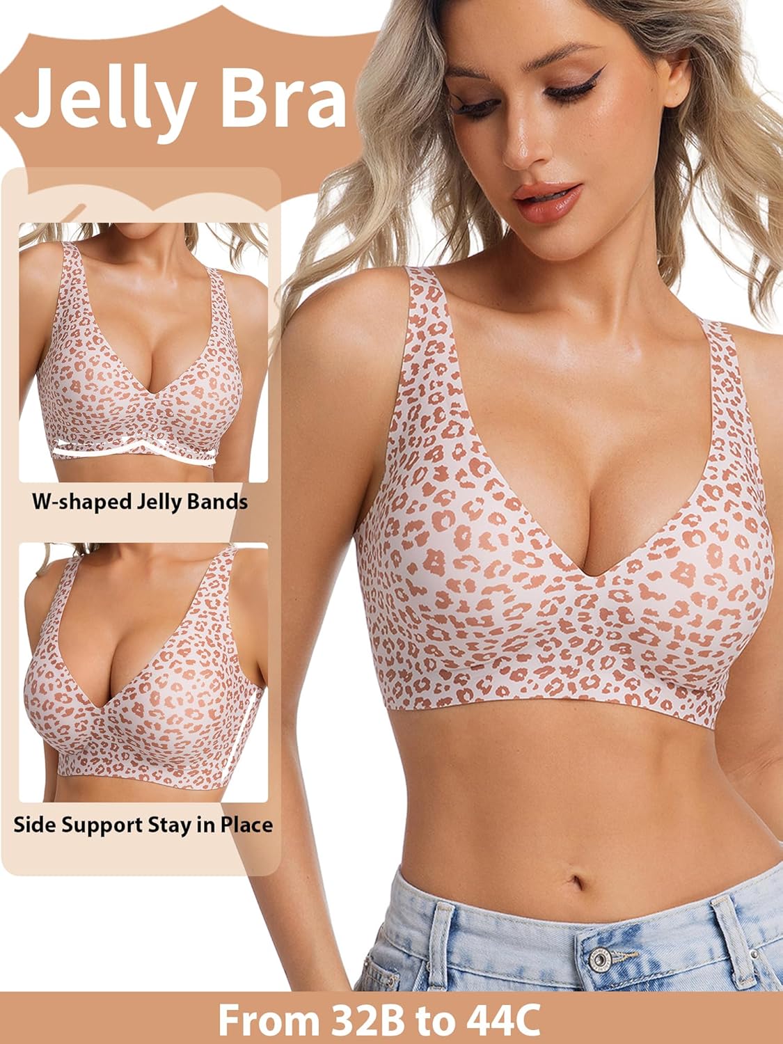 Detalle 2 de HOWIN BH Damen Ohne Bügel – Tiefes V Push-Up, Nahtloser Jelly-BH für große Brüste, Starker Halt