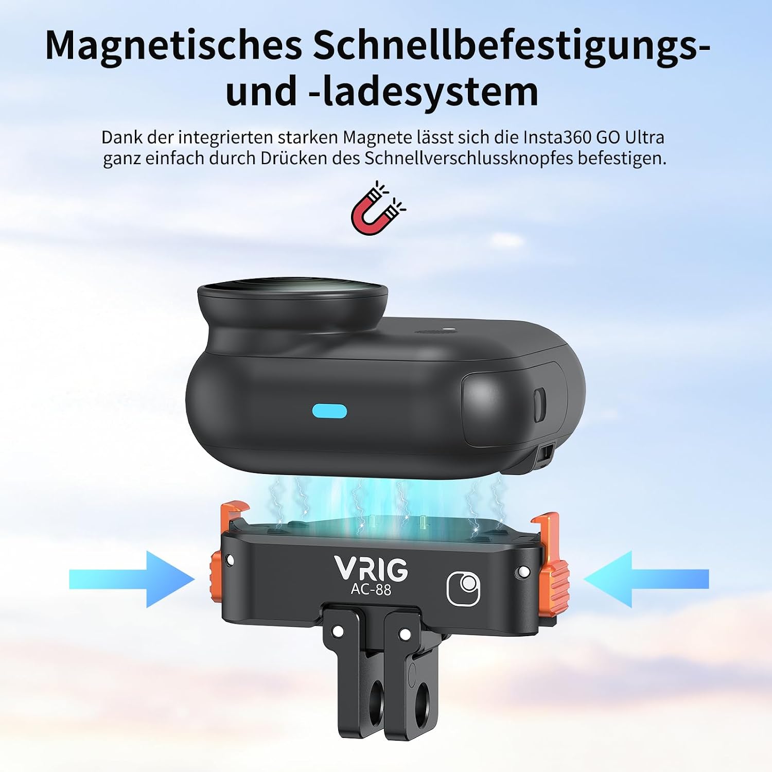 Thumbnail 3 de VRIG Magnetischer Schnellspanner-Adapter für Insta 360 GO Ultra – Aluminium, 1/4-Zoll, mit USB-C Ladeport