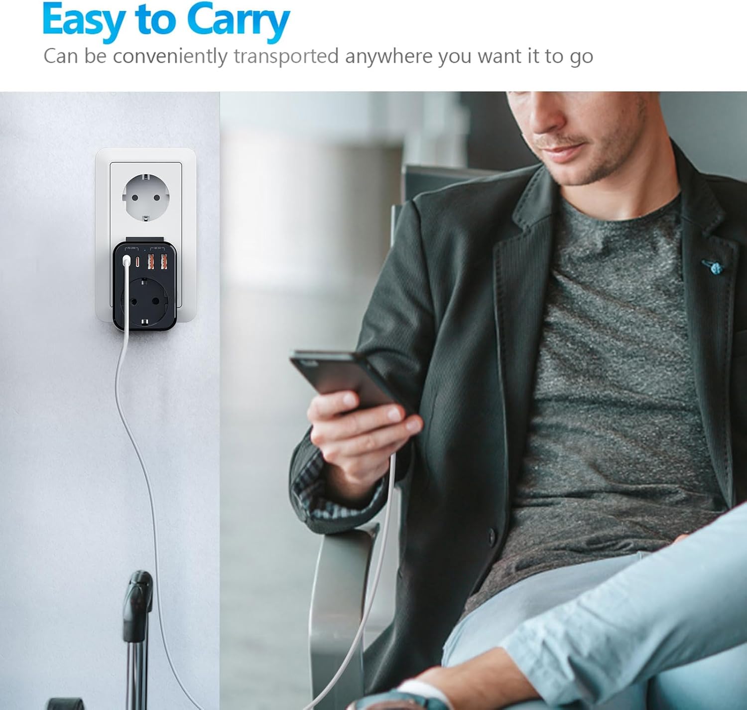 Thumbnail 6 de JSVER Adattatore di viaggio internazionale con 2 USB-A (QC 18W) e 2 USB-C (PD 20W) per oltre 180 paesi (Nero)