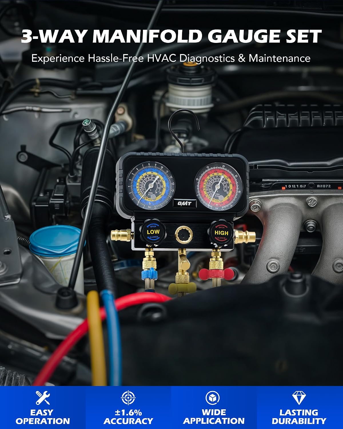 Thumbnail 1 de Orion Motor Tech AC Gauges: 3‑Way Manifold Set for R1234yf, R404a & R134a