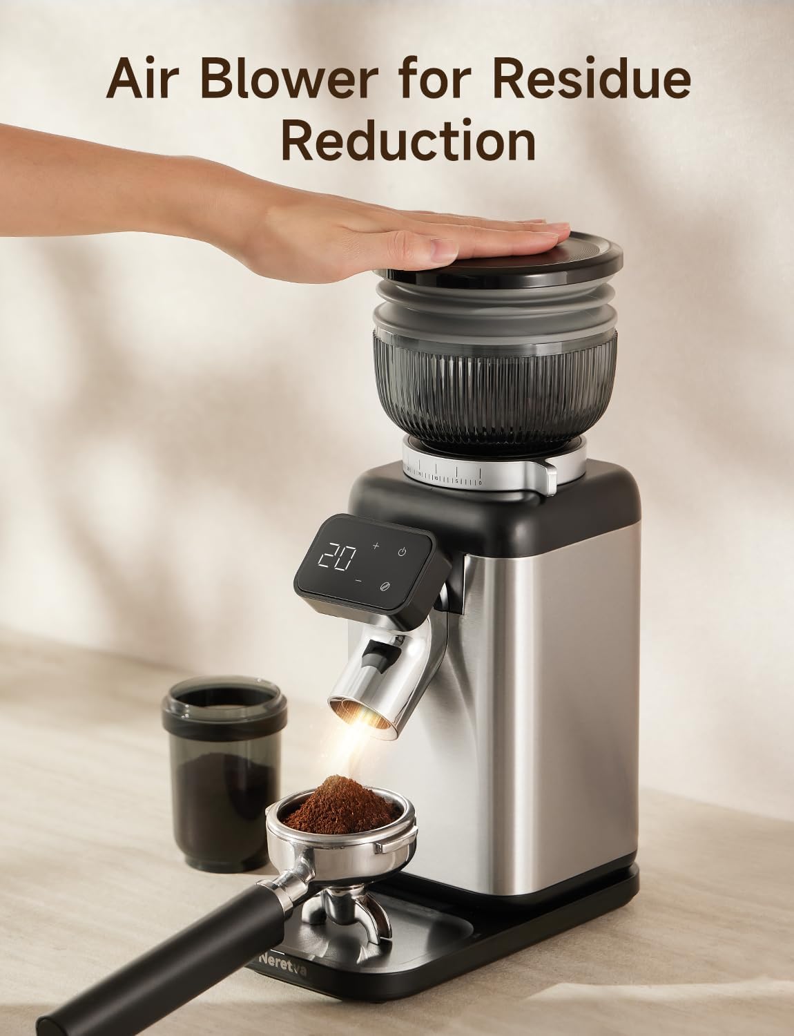 Detalle 2 de Neretva Moulin à Café Électrique pro à meules coniques et 40 réglages – pour espresso, filtre, moka & French press