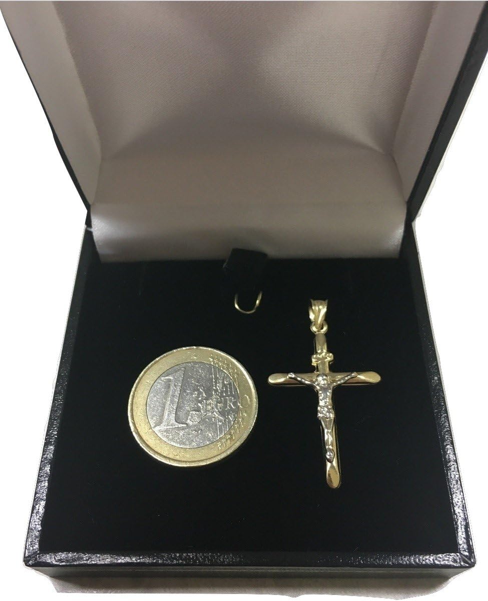Detalle de Ciondolo bicolore a croce con Gesù in oro bianco e oro giallo 585 – 14 ct, unisex