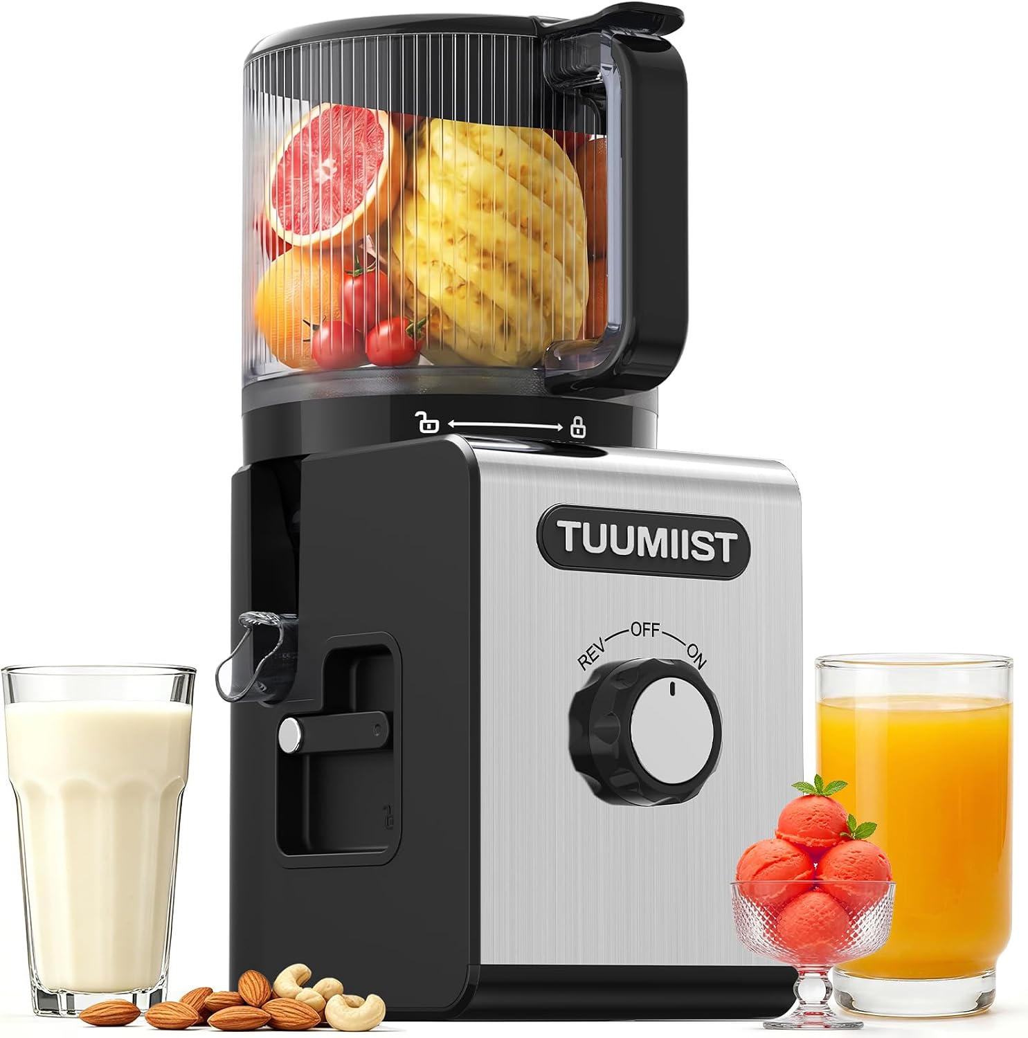 Detalle de TUUMIIST TM780 SJ 3-in-1 Cold Press Juicer, 6.5-inch Chute, 100oz Hopper