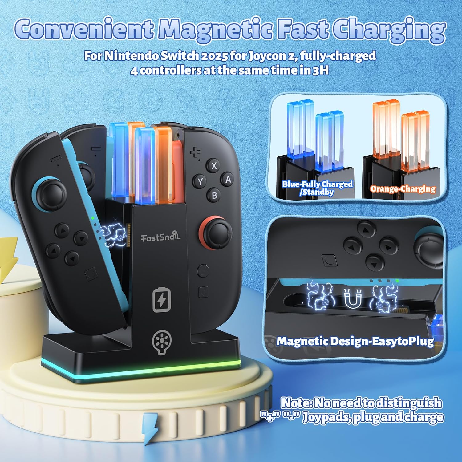 Detalle 2 de FASTSNAIL Charging Dock for Nintendo Switch 2 Joypad with 9 RGB modes