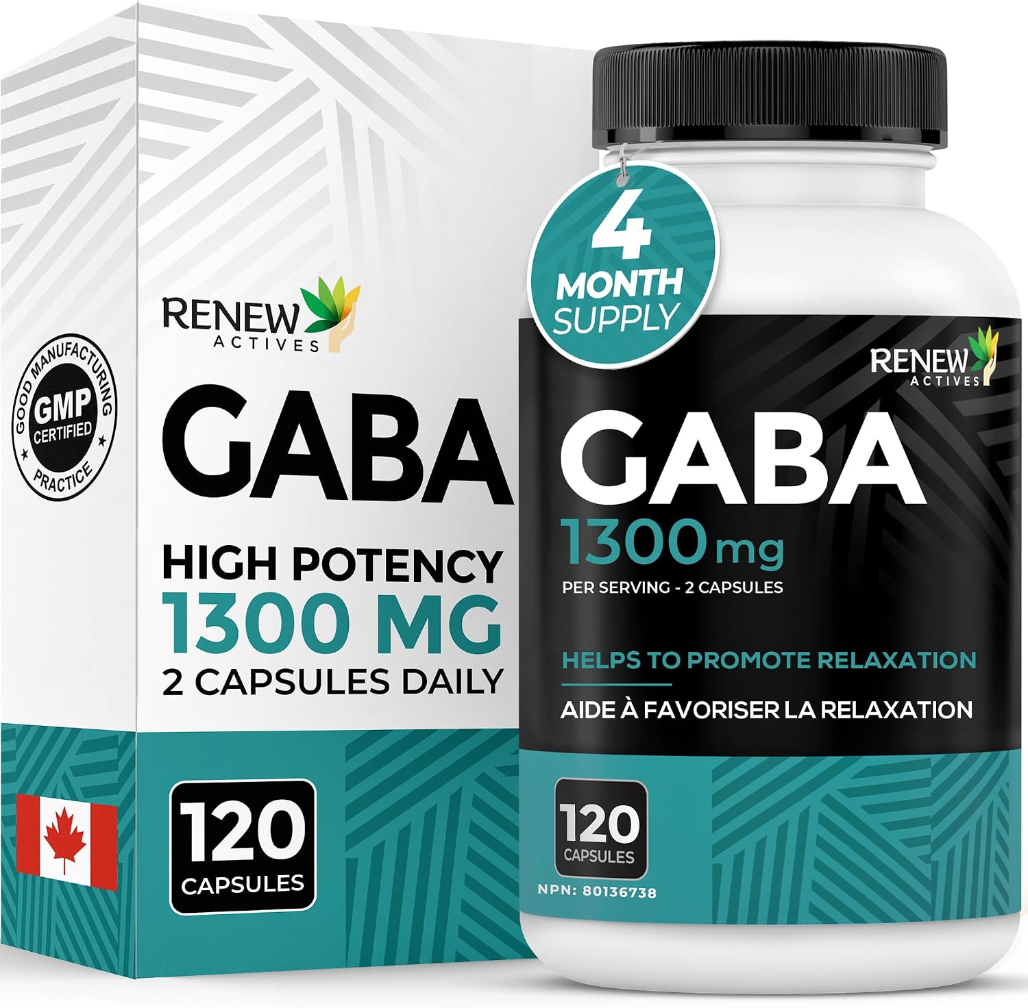 Detalle de Renew Actives GABA 1300 mg Sleep Support Supplement, 120 Capsules