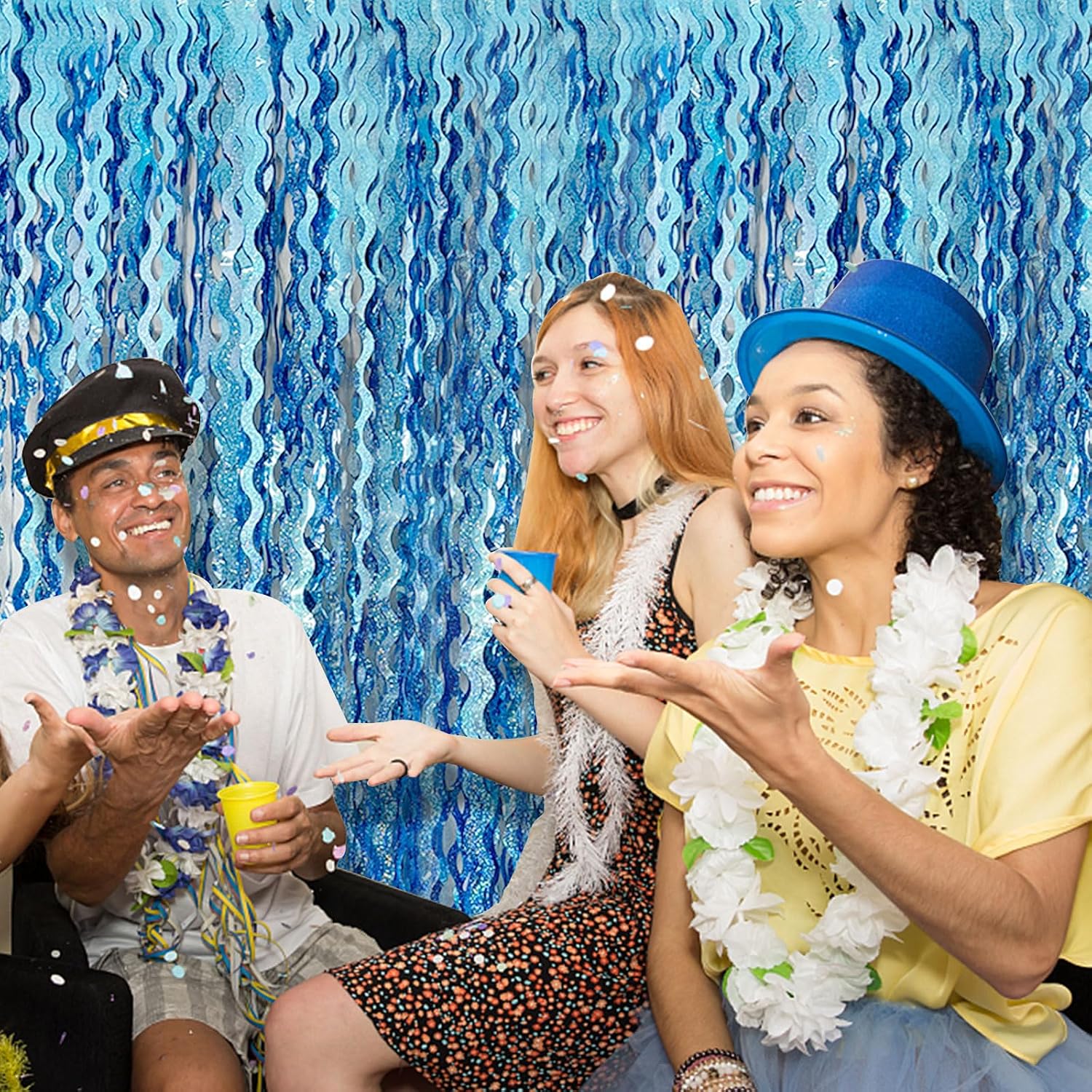 Thumbnail 5 de BOMSI Party2-10 Light Blue Wavy Foil Fringe Backdrop, 2-Pack