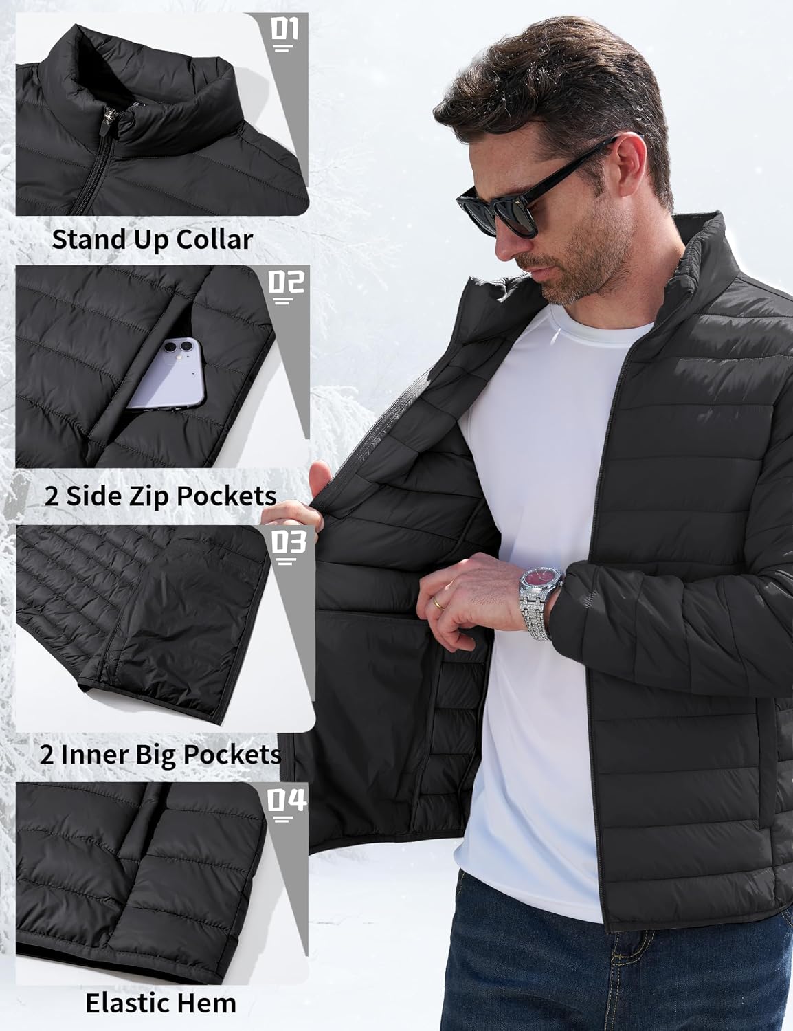 Detalle 2 de MAGCOMSEN Men's Puffer Jacket, Lightweight, Waterproof and Windproof
