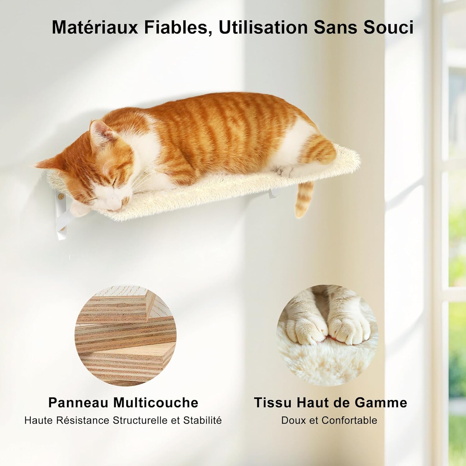 Thumbnail 3 de FUKUMARU Étagères murales pour chat 4-en-1 (pont, niche, griffoir et lit) en bois beige