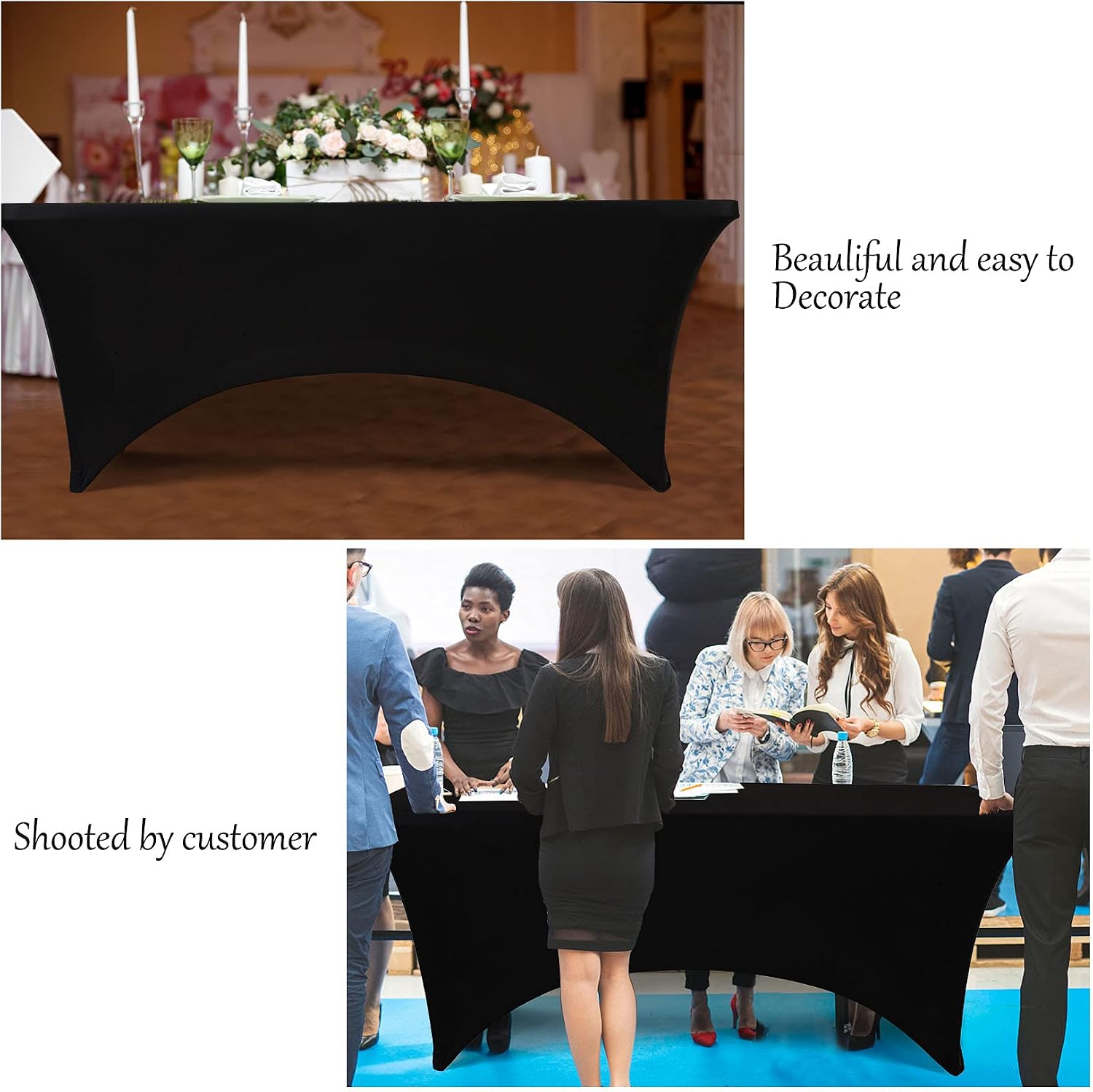 Thumbnail 6 de BDDC 6 ft Table Covers, 6 Pack Black Stretch Tablecloths 📏⬇