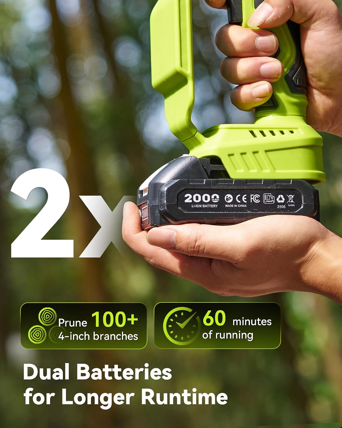 Detalle de Supstable BL-168 Cordless Mini Chainsaw, 6- and 8-Inch Bars, 1000W Brushless Motor