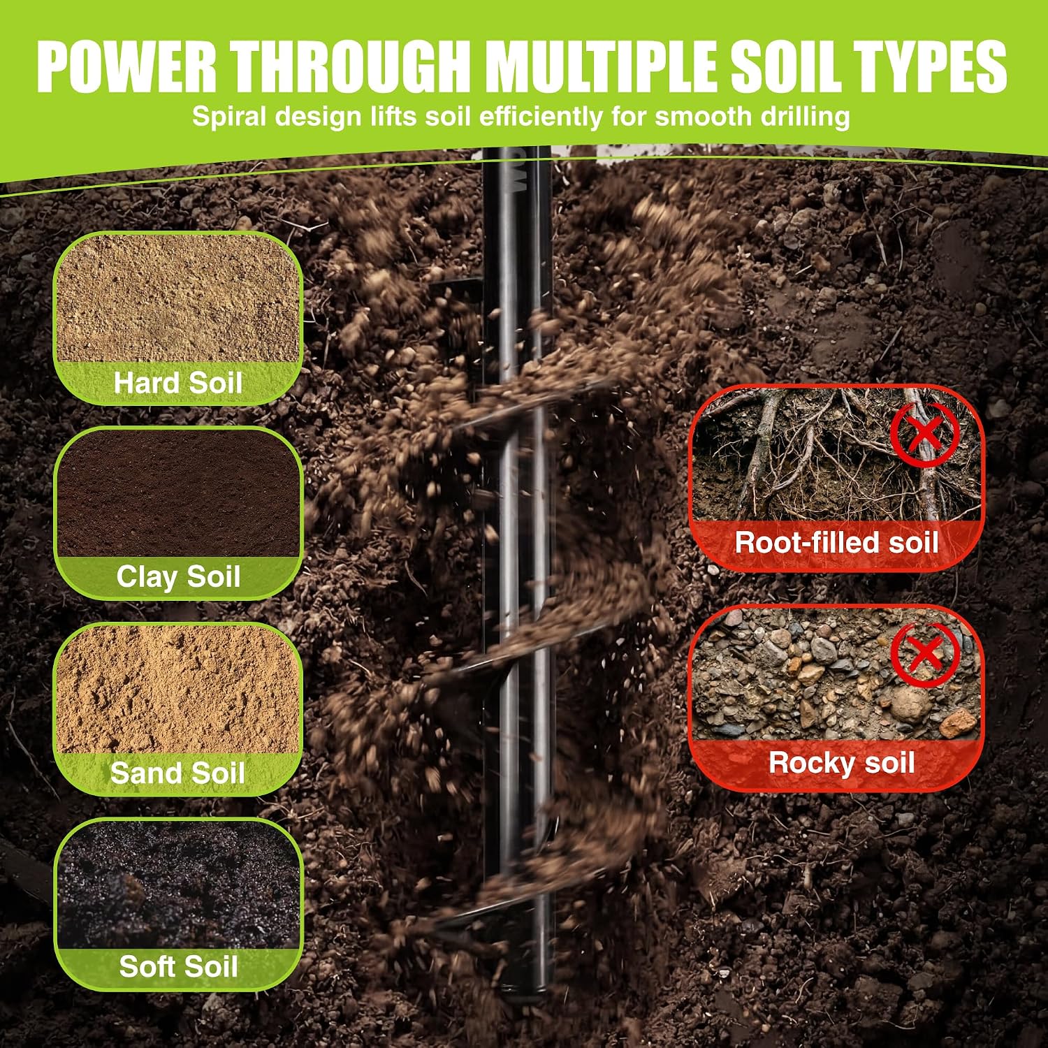 Thumbnail 3 de WORKPRO Dual-Size Auger Drill Bit Set with Hex Drive (4 x 42 cm & 9 x 40 cm) – Bulb Planter & Post Hole Digger
